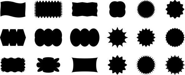 Abstract wave shape stickers. Zig zag wavy shape frames. Vector abstract photo frames and text boxes. Geometric stamps. Hand drawn stars, design elements, badges, geometric figures