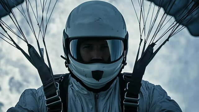 Paragliding, skydiver focused on the horizon