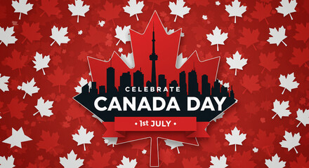 Canada Day Poster with Maple Leaf and City Skyline – 1st July Celebration