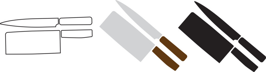 Set of different types of knives isolated on white background. Kitchen knives in flat style, Cooking utensils. Vector illustration of kitchen utensils