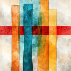 Fototapeta premium Abstract Color Block Painting with Teal, Orange and Red Hues