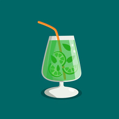 Classic mojito cocktail with a straw on a dark background.Vector illustration.