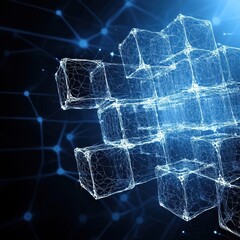 Obraz premium Abstract Network of Glowing Blue Cubes Digital Illustration