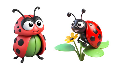 3d rendering ladybug cartoon characters isolated on transparent background, PNG file add