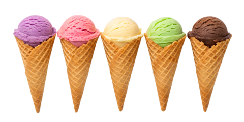 Assorted Ice Cream Cones Vibrant Colors & Flavors