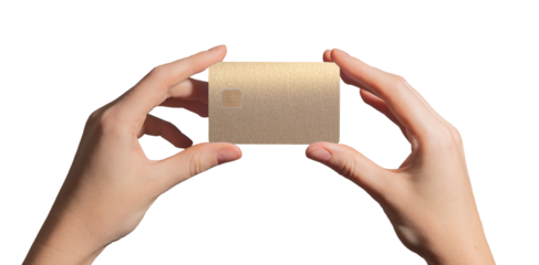 Bank exchange concept. Hand holding plastic card with chip in closeup for credit, debit, loan,