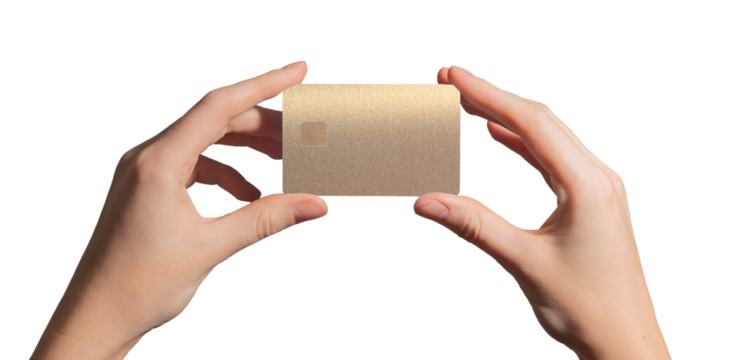 Bank exchange concept. Hand holding plastic card with chip in closeup for credit, debit, loan,