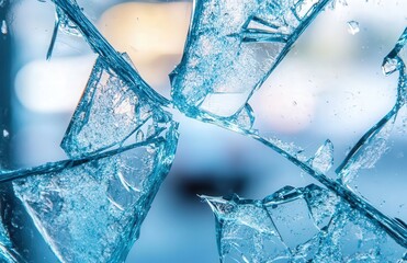 Close-up of shattered glass with intricate cracks, featuring an opening space for text or product display, emphasizing detailed realism and simplicity.