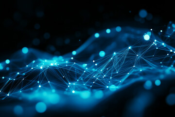 Abstract Blue Network Connection  Digital Data Flow  Technology Background