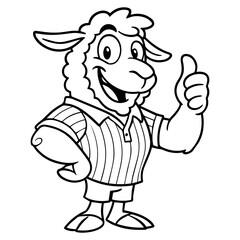 Happy Cartoon Sheep Character Giving Thumbs Up Farm Animal Mascot Illustration