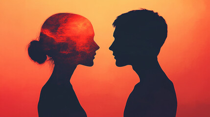 Passionate Couple Silhouette  Romantic Sunset  Intense Love  Relationship Concept  Fiery E