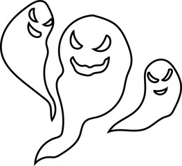 Flying Ghosts Cartoon in Line Art Halloween Theme