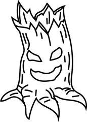 Creepy Tree Face Illustration in Spooky Doodle Style