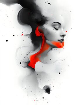 A beautiful woman profile with artful colors in minimalist design