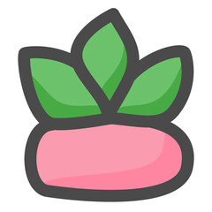 Cartoon succulent in pink pot hand-drawn style