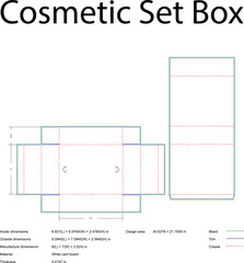 Detailed diecut template diagram for a cosmetic set box with specifications and manufacturing dimensions