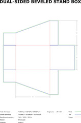 Detailed engineering blueprint of a dual-sided beveled stand box design with dimensions and material specifications for efficient manufacturing.