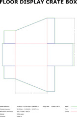 Detailed diecut blueprint and schematic for a floor display crate box outline with measurements and dimensions