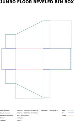 Detailed technical drawing of jumbo floor beveled bin box for packaging manufacturing with precise dimensions