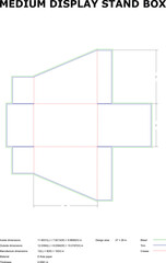 Technical blueprint vector diagram of a medium display stand box showcasing dimensions design and manufacturing data for packaging