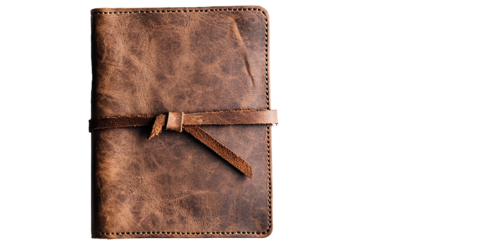 Minimalist leather-bound planner premium quality paper isolated on white transparent background