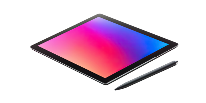 Modern tablet with smart stylus sleek design isolated on white transparent background