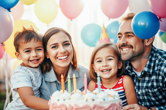 Happy Family Celebrating Birthday Party