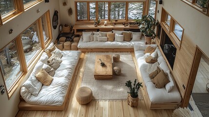 Modern open-concept living room with large windows