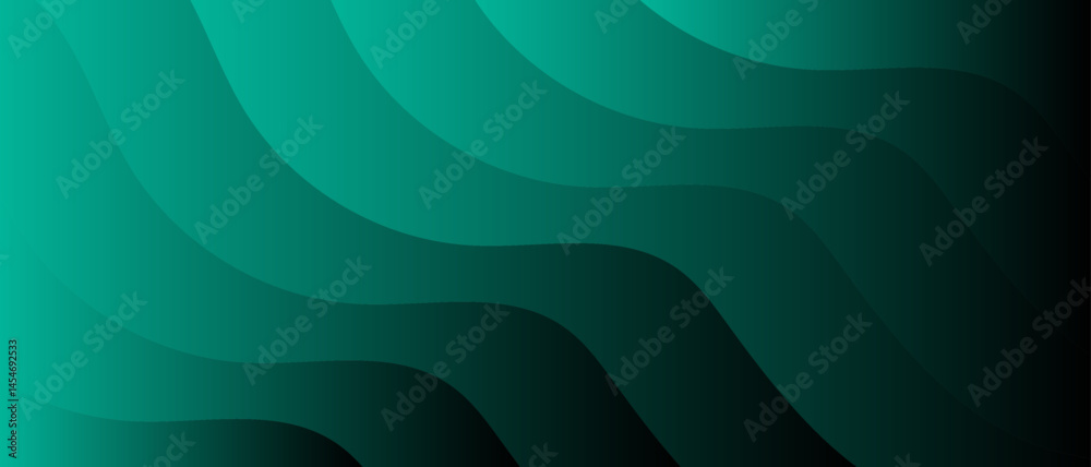 Poster Green Blue Abstract Background Soft Waves. Gradient Fluid Wave Banner Template Design. Tech glow from curved lines Design. Gradient wave design with a dynamic and modern . 