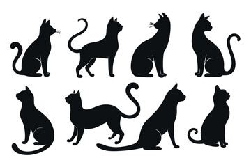 collection of cats silhouette isolated vector on white background