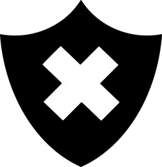 Cross mark icon with shield