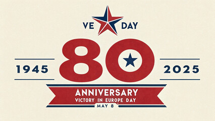 80th Anniversary VE Day Victory in Europe Celebration Design with Laurel Wreath, Bold Typography, Golden Star, and Historic Date Tribute May 8, 1945–2025 Generative AI