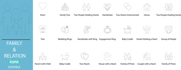 Minimal family line art - parenting, love & bonding symbols for cards, decor & digital projects. Thin stroke style