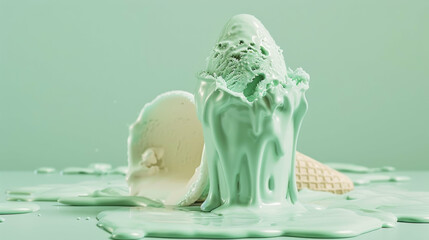 Melting ice cream cone mint green aesthetic