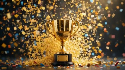 Golden trophy with falling confetti an image of success achievement and celebration a visual metaphor for awards prizes and winning ideal 