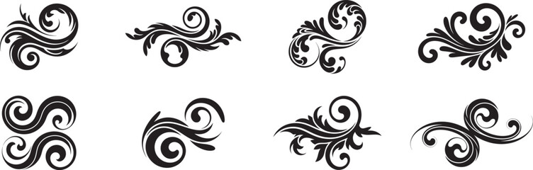 Collection Of Black Vector Floral Ornaments And Decorative Swirls Elements