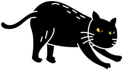 Sneaking Black Cat in Creeping Pose Vector Art