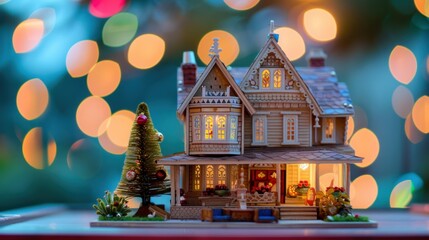 Obraz premium Ornate victorian house model with christmas tree