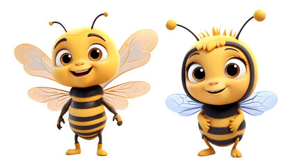 3d rendering cute bee cartoon characters isolated on transparent background, PNG file add
