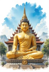 Fototapeta premium Majestic Golden Buddha Statue at a Peaceful Temple