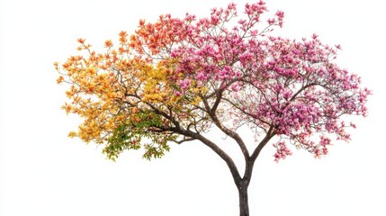 Multicolored Magnolia Tree in Full Bloom Against White Background