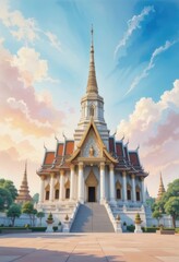 Fototapeta premium Majestic Thai Temple at Sunrise A Stunning Digital Painting