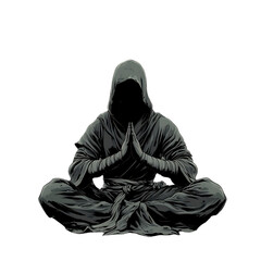 A Cartoon Ninja Meditating Under a Tree Isolated on Transparent Background