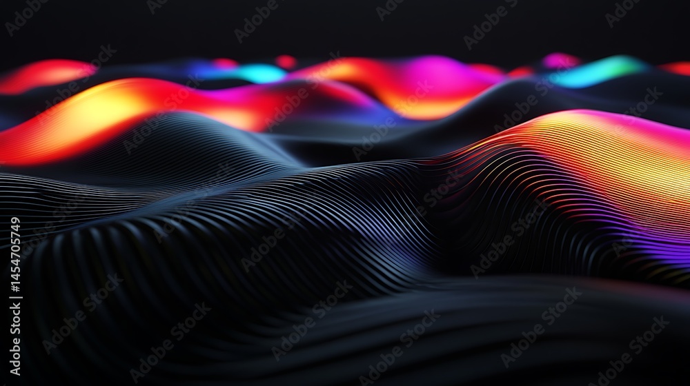Aufkleber abstract colorful waves of light undulating over a dark surface, creating a dynamic visual effect