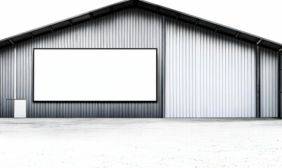 Large metal building with blank display area for advertising or signage