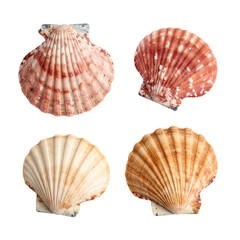 Obraz premium Four seashells isolated on a transparent background; PNG