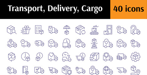 Delivery Truck, Van, Vehicle, Car Thin Icons Collection. Editable Stroke. Perfect for Web Sites, Books, Cards, Apps