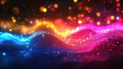 Obraz premium A vibrant, abstract representation of undulating waves formed by a grid of colorful dots,