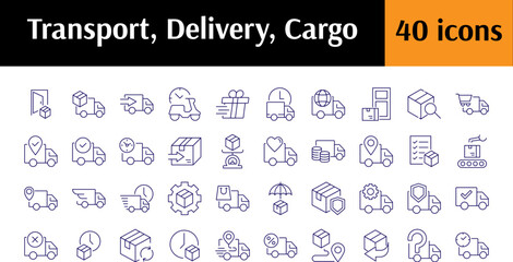 Delivery Truck, Van, Vehicle, Car Bundle of Thin Icons. Editable Stroke. Perfect for Web Sites, Books, Cards, Apps