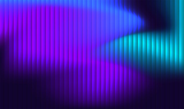 Fototapeta Reeded fractal neon glass texture abstract background with vibrant pastel gradients and bright smooth fluted vertical lines. Blue purple ribbed glass. Mesh gradient.